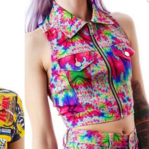 24HRS  PASTEL GOTH RAVE PUNK VEST CROP TOP SHIRT - Picture 2 of 2